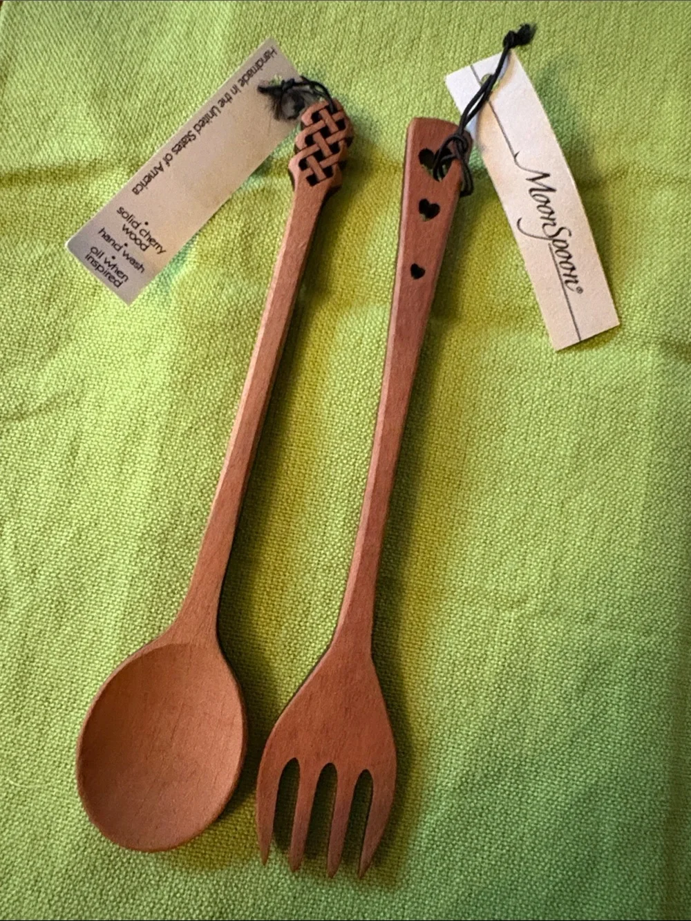 Solid Cherry Wood Spoon and Fork Set by MoonSpoon, Handmade in USA